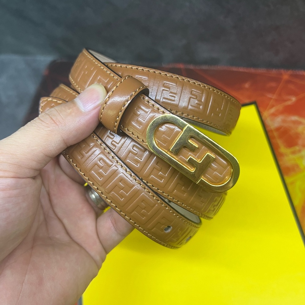 Fendi Brown Leather Women's Belt with Gold Buckle